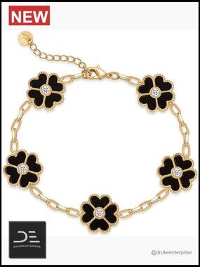 14K Gold Plated Clover Bracelet Adjustable Charm Bracelet for Women